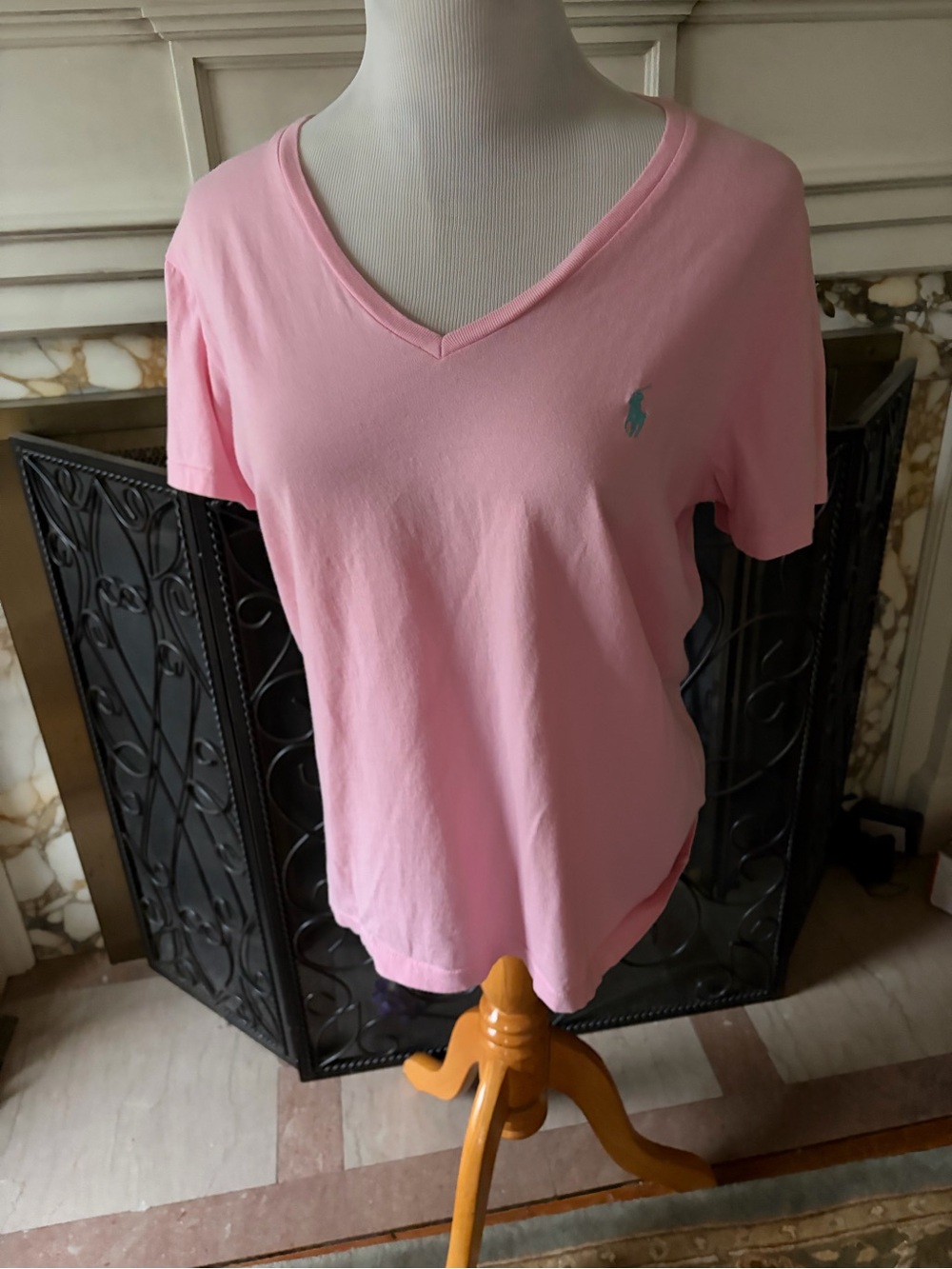 Ralph Lauren Women's Light Pink V-Neck Logo Tee